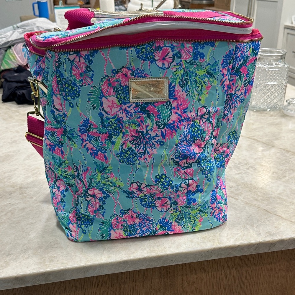 Lilly Pulitzer Insulated Wine Carrier Cooler Bag Canvas Neon Beach You To It